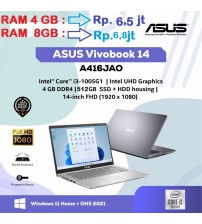 ASUS VivoBook  A416JAO core  i3-1005G1  | 4 GB | SSD 512GB  | 14" | FHD | W11 | OHS